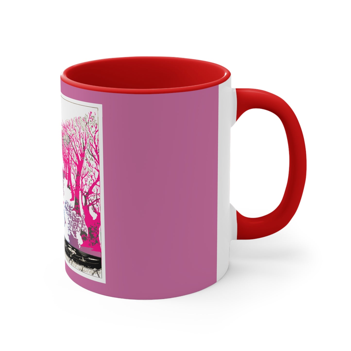 Pink Cat in the Woods Art Accent Coffee Mug, 11oz