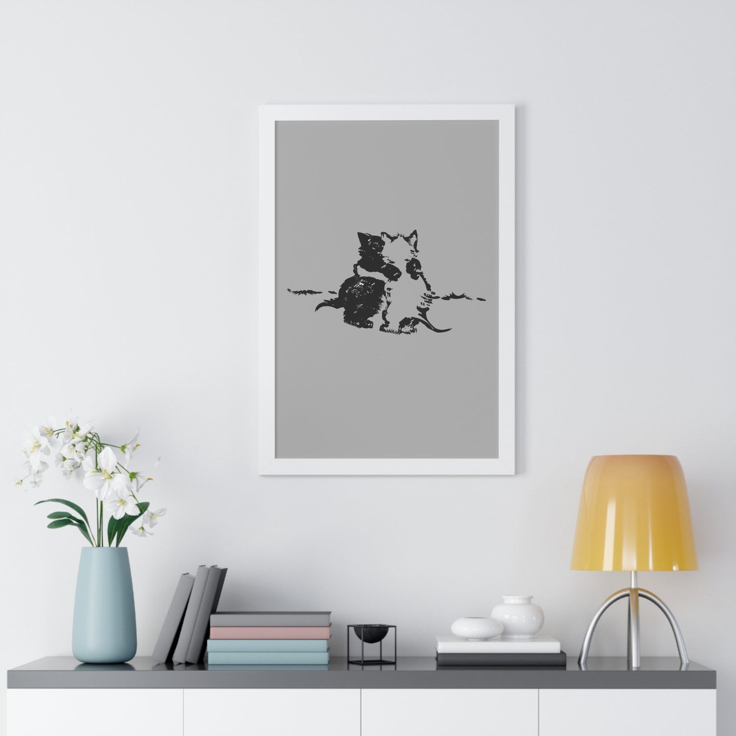 Kissing Cats Black & White Framed Vertical Poster