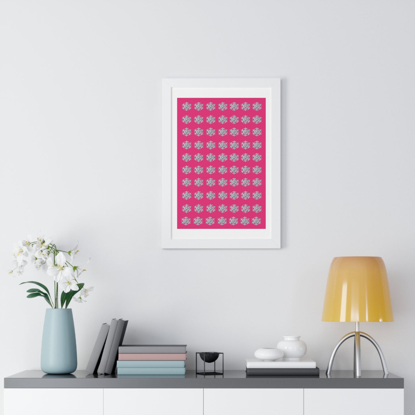 Snowflake Pattern Pink Framed Vertical Poster