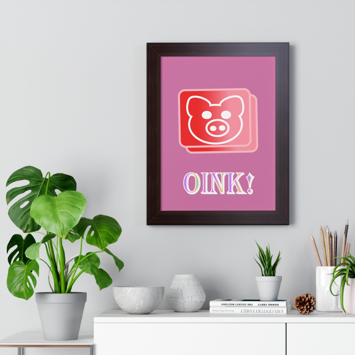 Pig Oink! Pink Digital Art Framed Vertical Poster