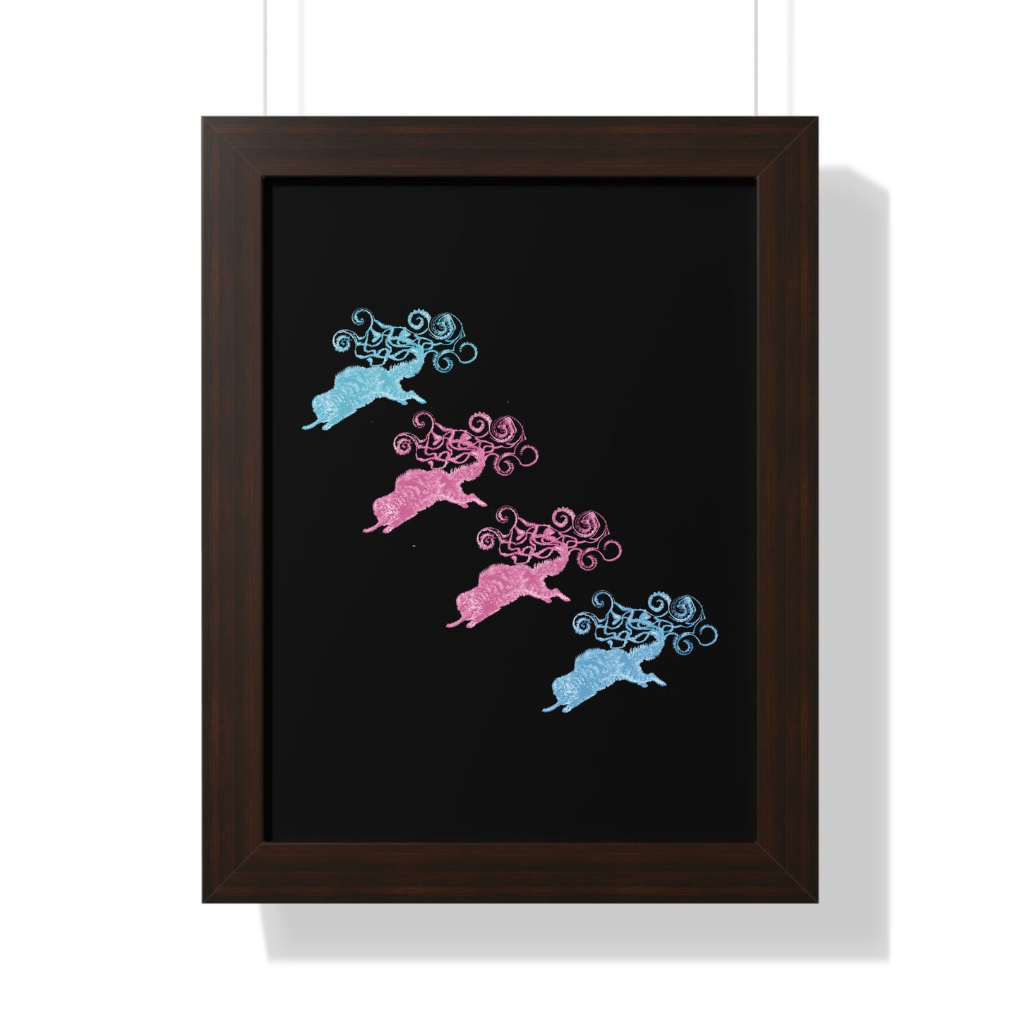 Pink & Blue Four Cat's Tail's Art Framed Vertical Poster