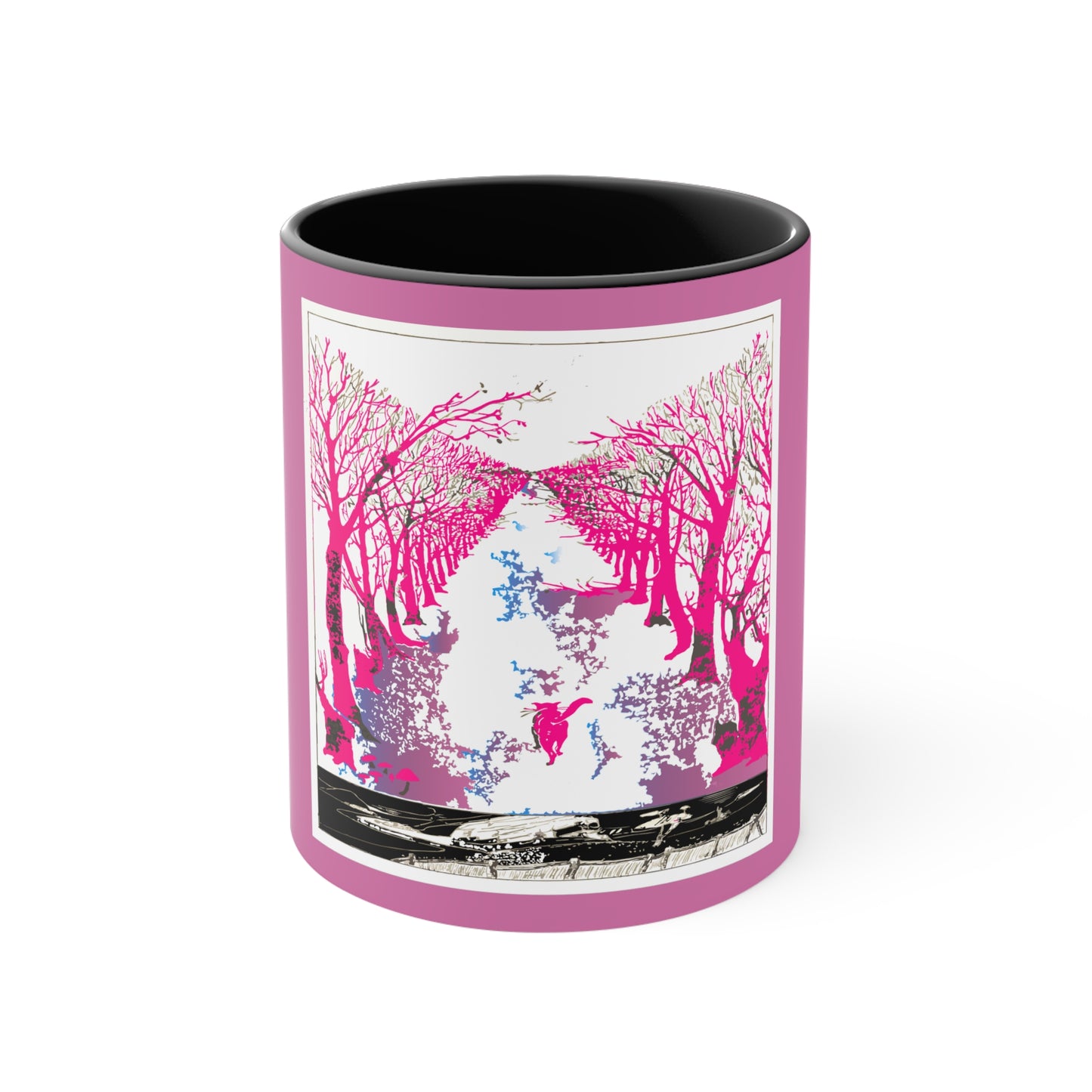 Pink Cat in the Woods Art Accent Coffee Mug, 11oz