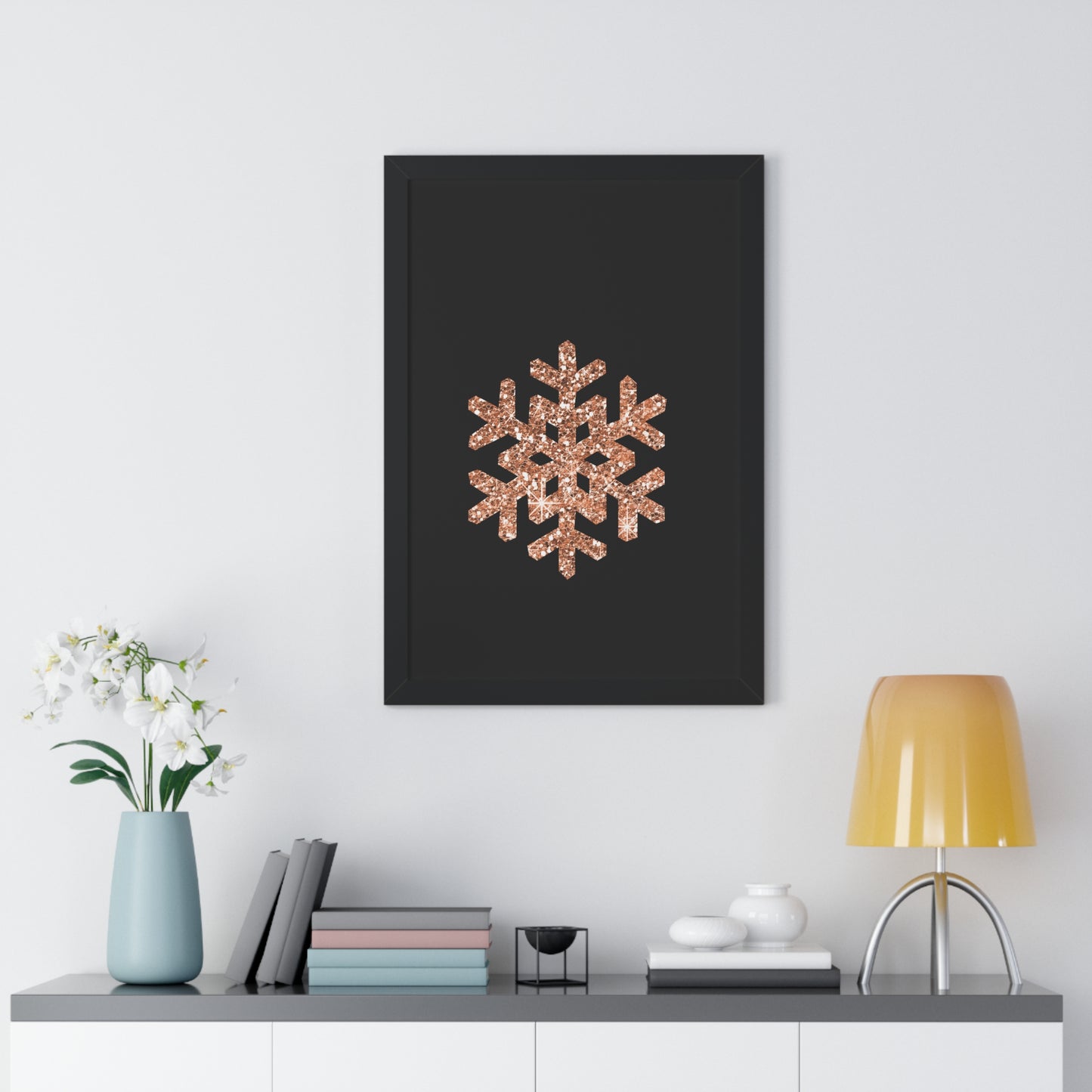 Rose Gold Snowflake Art Framed Vertical Poster